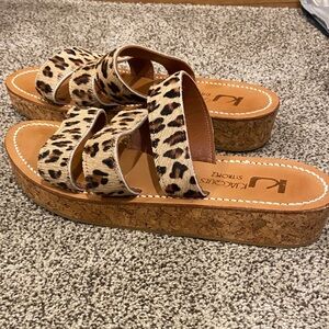 9 K.Jacques St.Tropez leather Leopard hair print Platform Sandals